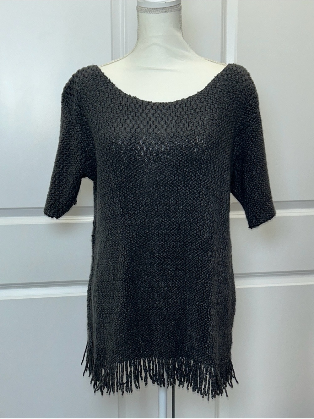 Lemon Charcoal Gray Open Knit Sweater